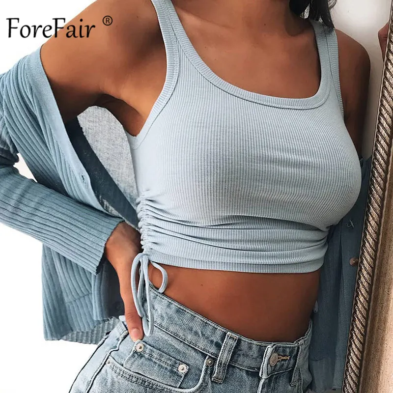 Forefair ребристые сексуальные топы на бретельках, летние женские кружевные повязки без рукавов, вязаный однотонный детский синий укороченный топ|Майки| | АлиЭкспресс