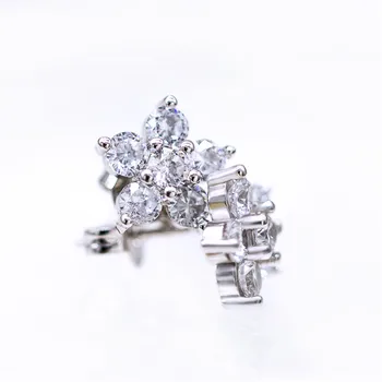 

SW-65 Dazzling Stud Earrings with Cherry Blossom Shape Clear CZ Prong Setting Lovely Engagement Wedding Earrings for Women