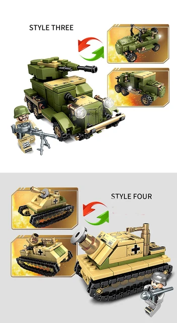 1061Pcs Army Playmobil Building Blocks Empires of Steel Military Tank  Technic Bricks Sets Soldiers Figures DIY Education Car Model Kids Toys