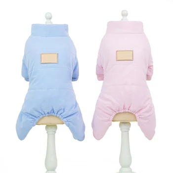 

Winter Pet Dog Jumpsuit Overalls Clothes Solid color pattern Warm Puppy Dog Cats Four Leg Coat Jacket Costumes For Yorkies