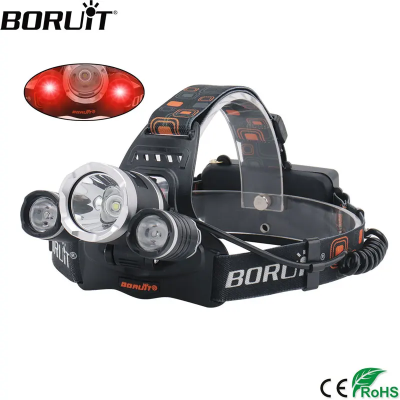 BORUiT RJ 3000 XML T6 + 2 * XPE красный светодиодный налобный фонарь 3 режима