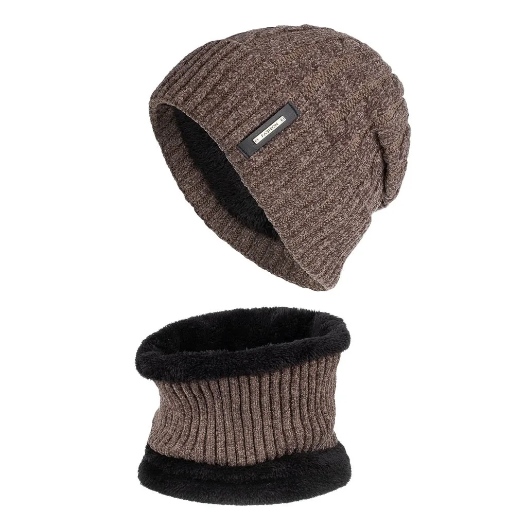 Beanies, зимняя шапка, мужская шапка, зимняя шапка, одноцветная шапка с воротником, набор, плюс бархат, толстая вязаная шапка и глушитель, шапка бини, Muts#2O21