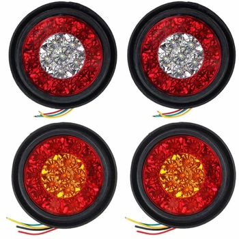 

2pcs Car Round LED Amber Red Taillights 16LED 12V Stop Brake Running Reverse Backup Light for Truck Trailer Bus