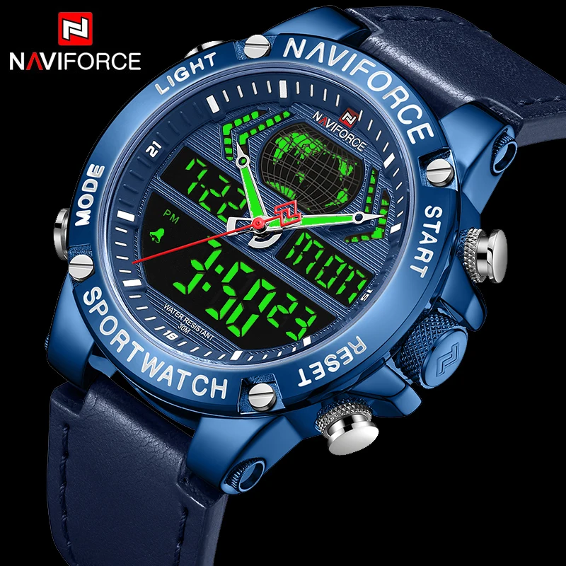 Мужские кварцевые часы NAVIFORCE водонепроницаемые с двойным дисплеем в стиле