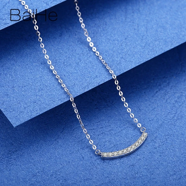 BAIHE Твердые 18 к белое золото сертифицированные круглые H/SI 0.183ct натуральные бриллианты ювелирные изделия Свадебные трендовые Простые Модные Подарочные ожерелья