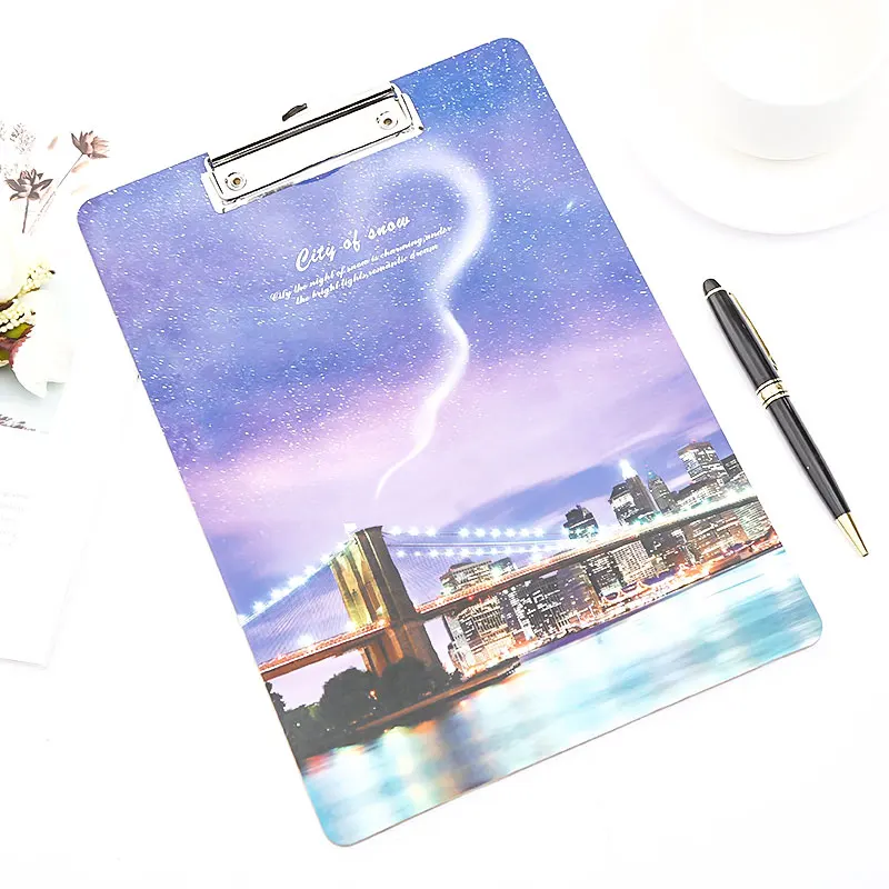 Brooklyn Bridge 1pc Симпатичные А4 бумажные папки для хранения, буфер обмена, деревянный зажим, доска для офиса, папка для файлов, школьные деревянные канцелярские принадлежности, стол, блокнот - Цвет: Brooklyn Bridge 1pc
