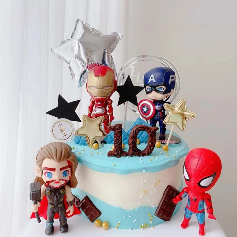 6 Pcs Birthday Cake Decoration Avengers Cake Decoration Plastic Spiderman Superhero Iron Man Captain America Decoration Cake Decorating Supplies Aliexpress