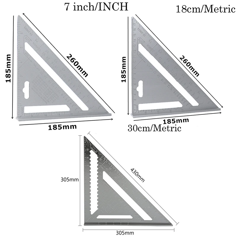 30cm Silver Aluminum Alloy Speed Square Roofing Triangle Angle Protractor Try Square Carpenter's Measuring Layout Tool