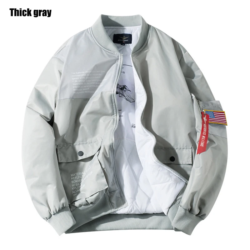 thick gray Осенне-зимняя мужская куртка пилота хип-хоп Повседневный Спортивный Бомбер куртка мужская астронавт куртка пара плюс Размер Свободное пальто - Цвет: thick gray