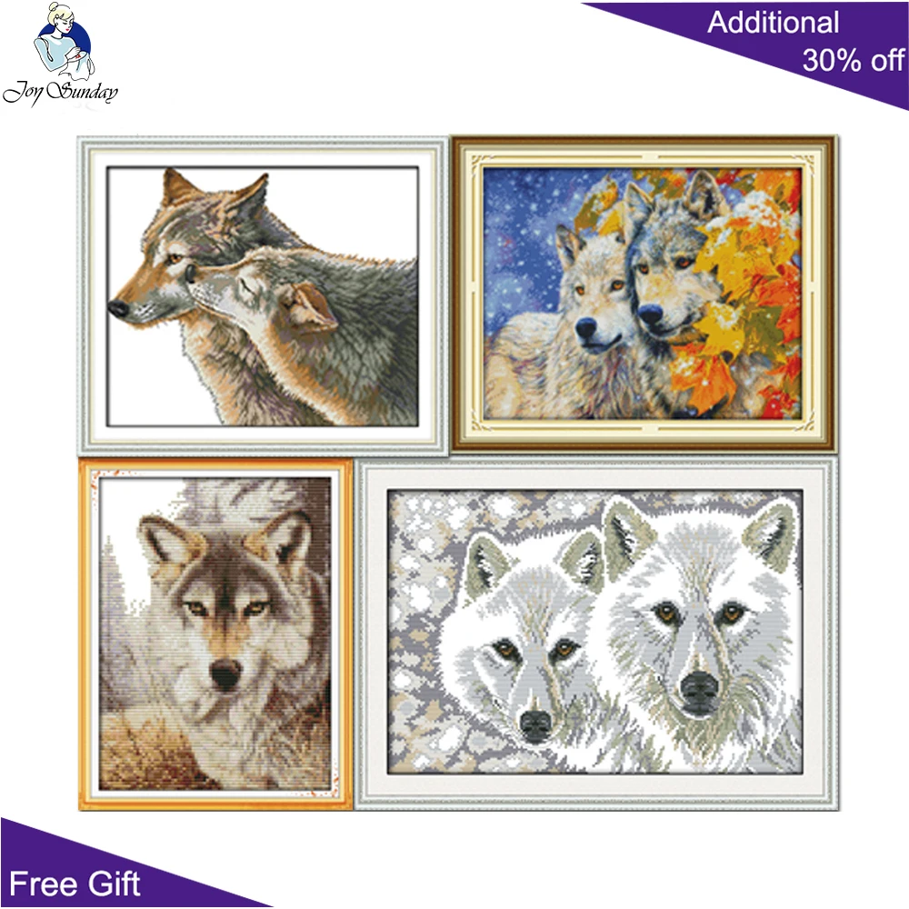 Joy Sunday Wolf Brother Kiss Spirit Needlework Kits, D368, D420, D519, 2, D780, 3, Animal Home Decor, Cross Stitch Kits