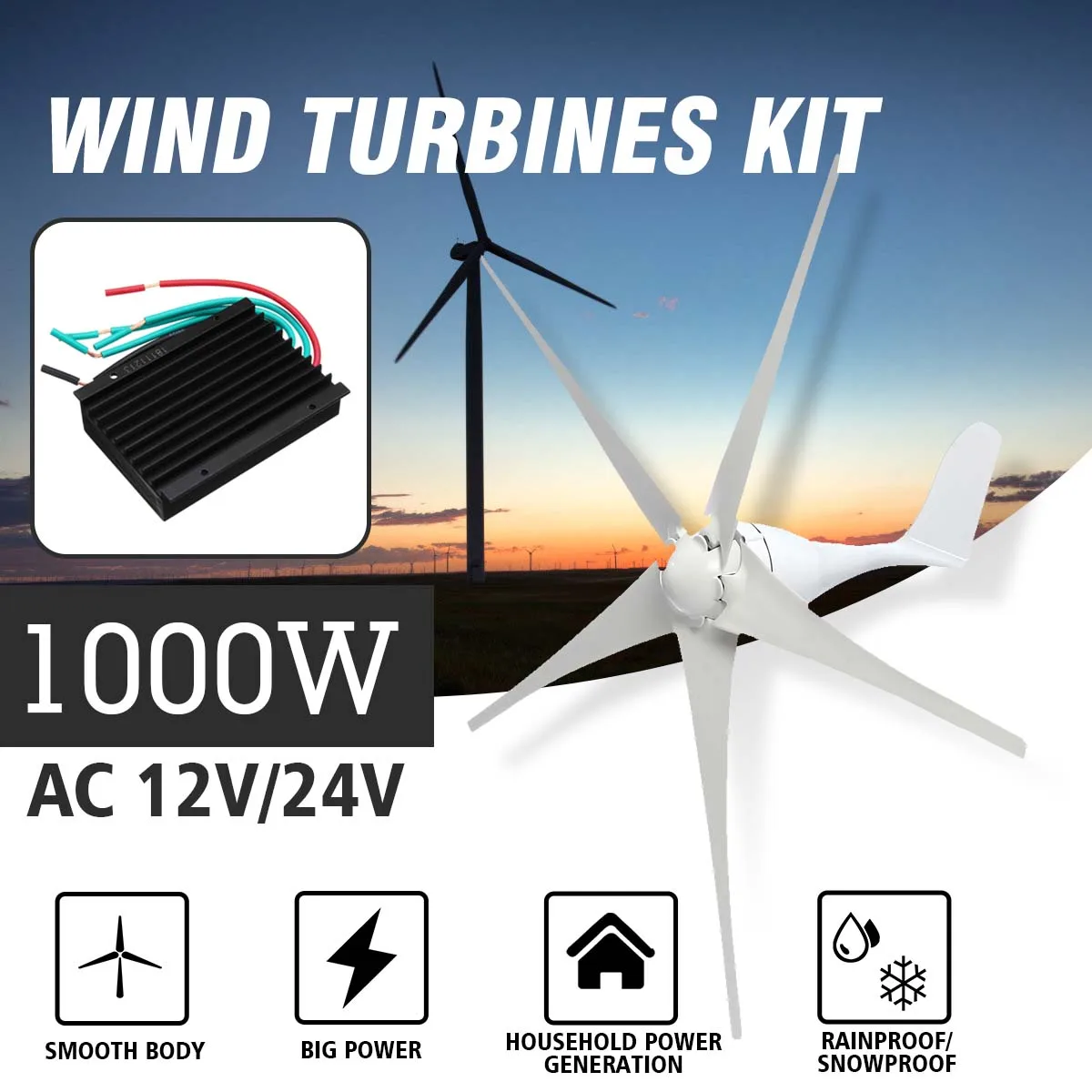 1000W ветряной генератор переменного тока 12 V/24 V 5 лезвий ветровой Мощность магнит турбин с контроллером с вертикальной осью для дома кемпинг фонарь