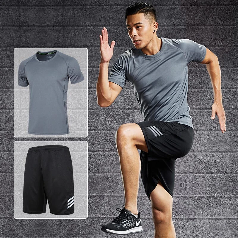 

Gym clothing men running sets sport suit men shorts+tshirt two-piece set sports joggers training tracksuits running sportswear