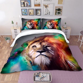 

3d lion Bedding Set colorful Duvet Cover with Pillowcases Twin Queen King Size Bed Linen 3pcs