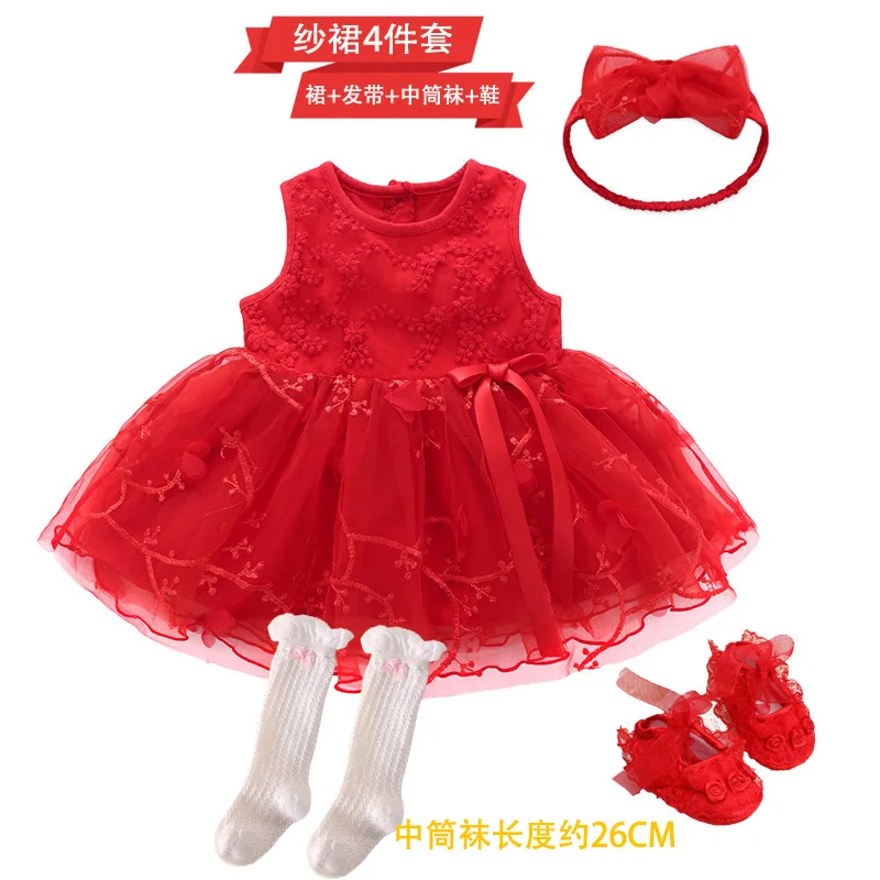 

Baby Girls Summer Wear a Year of Age Princess Dress Newborns Birthday bai tian qun Sub-a Infant BABY'S FIRST Month Red Pleated C