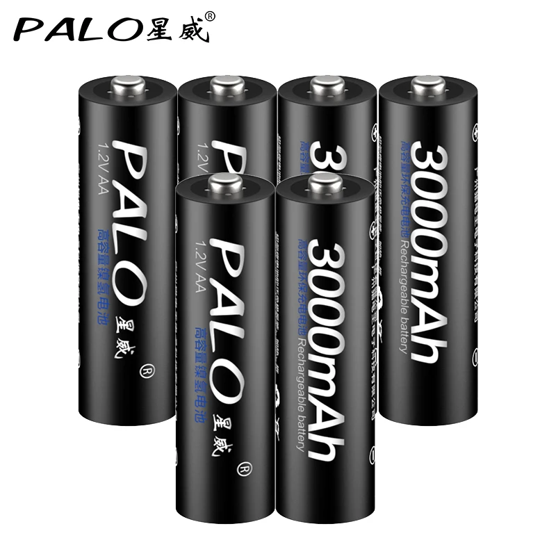 

6Pcs*PALO AA Battery Ni-MH 1.2V 3000MAH AA Rechargeable Battery Batteries 2A Bateria Baterias with 1 Battery Hold Case Box