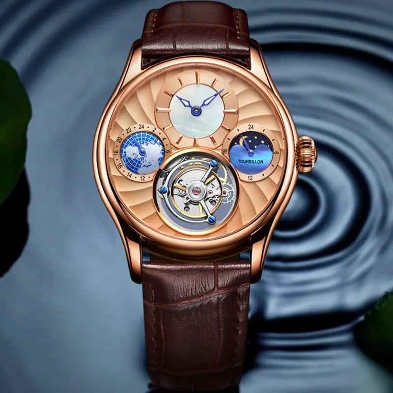 D GUANQIN,, Tourbillon, механические, с ручным заводом, мужские часы, Лидирующий бренд, Роскошные, водонепроницаемые часы, для мужчин, сапфир, Relogio Masculino - Цвет: D
