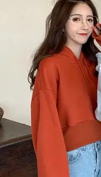Hoodies orange 5 цветов, осенний и зимний корейский стиль, однотонный пуловер с длинным рукавом, женские короткие толстовки, женские толстовки(R99953 - Цвет: Hoodies orange