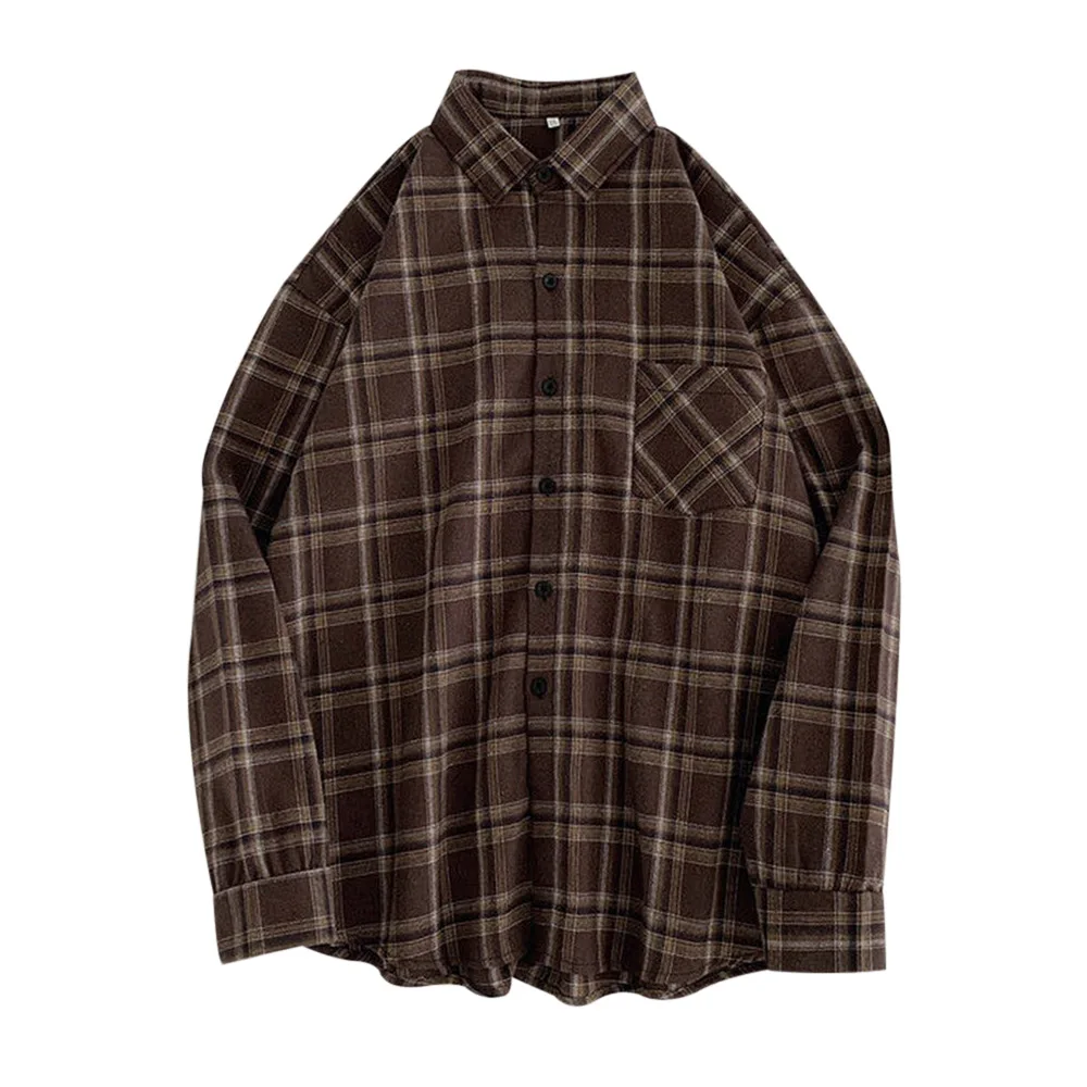 Блузки рубашки коричневая рубашка верх оверсайз с длинным рукавом мягкая