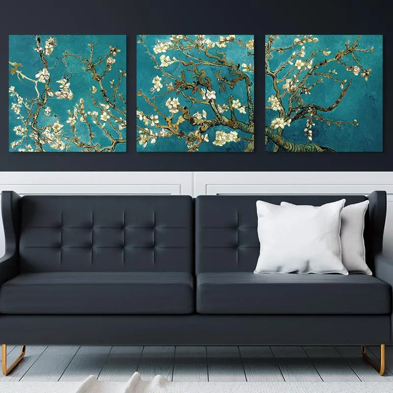 

3 Panels Unframed Van Gogh Abstract Oil Wall Painting Apricot Flower Blooming Canvas Painting Wall Pictures Artwork Print