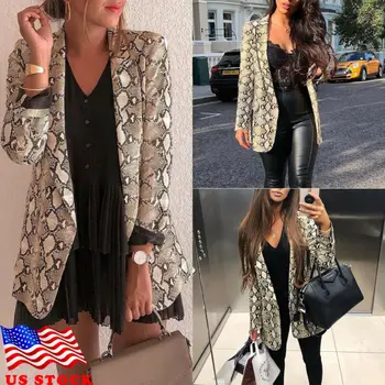 

Women Ladies Snakeskin Top Outwear Long Sleeve Suit Cardigan Coat Slim Casual Jacket Formal Suit Plus Size