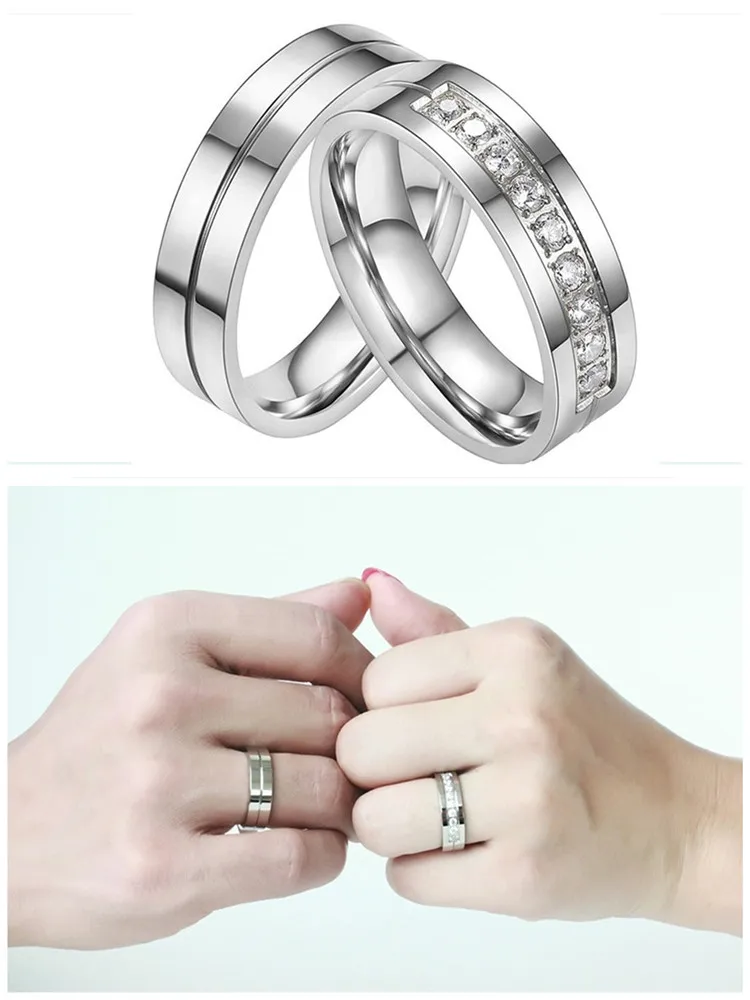 Парные обручальные кольца для мужчин и женщин помолвки с белым серебряным