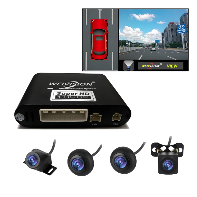 Car Accessories 1080P Weivision HD 360 Degree bird View System Surround Panoramic View, All round View Camera system with DVR