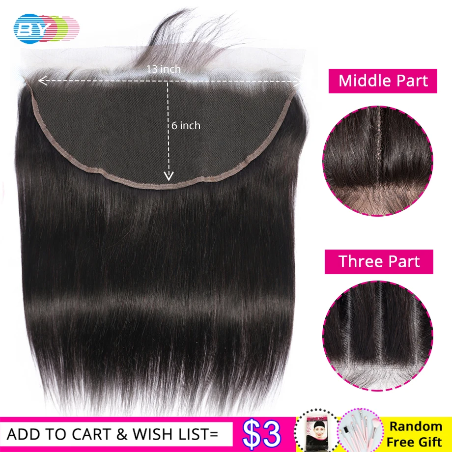 

BY 13x6 Lace Frontal Closure Human Hair Frontal Brazilian Straight Frontal Ear To Ear Swiss Lace Remy Hair 1/3/5 PCS/Lot