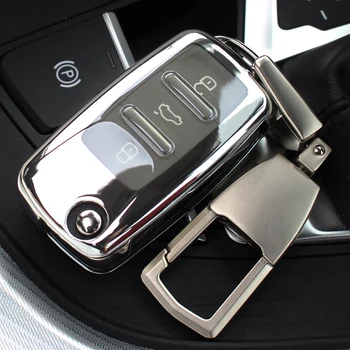 

Kye Case For Vw Volkswagen Tiguan Passat Polo Skoda ABS Car Key Shell Case Cover Holder with Keyring Key Ring Chain Keychain