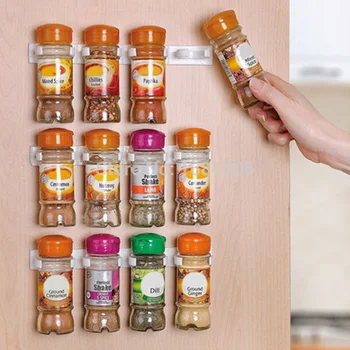 

4pcs Self-adhesive Jars Spice Holder Cabinet Door Spice Bottles Organizer Rack Cabinet Condiment Bottle Clip Kitchen Gadget