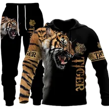 

Men's tiger 3D printed sweatshirt, lion Hoodie set, sportswear / sweater / Jacket / pants, sportswear, autumn and winter