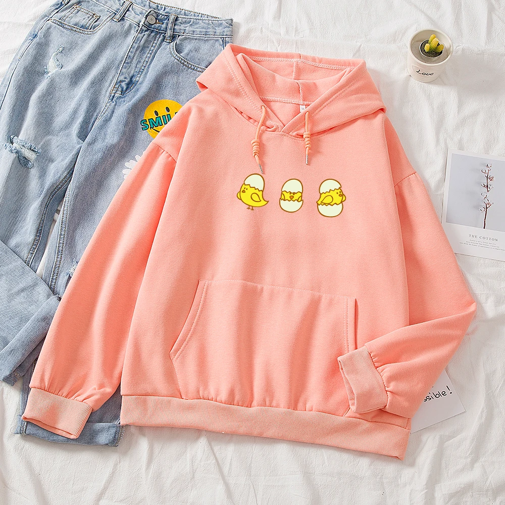 Sweat capuche jaune imprim poussin pour femme pull manches
