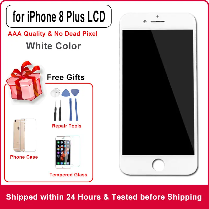 Качественный ЖК-дисплей AAA для iPhone 4, 4S, 5, 5S, SE, 6, 6 S, 6 plus, 6S plus, 7, 7 plus, 8, 8 plus, ЖК-дисплей, сенсорный экран, замена, без битых пикселей - Цвет: for 8 Plus white