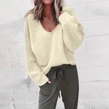 ^#Cheap Women Casual Knitted V Neck Sweater Long Sleeve Pullovers Loose Solid Jumper 2019 New Autumn Winter Fashion Women's Warm Tops ^#Cheap Women Casual Knitted V Neck Sweater Long Sleeve Pullovers Loose Solid Jumper 2019 New Autumn Winter Fashion Women's Warm Tops