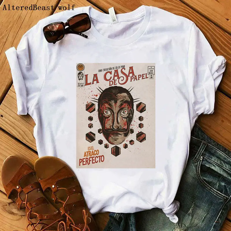 as picture La Casa De Papel Movie летняя модная футболка с принтом Money Heist Tees tv футболка s Женская с коротким рукавом House Of paper vogue футболка - Цвет: as picture