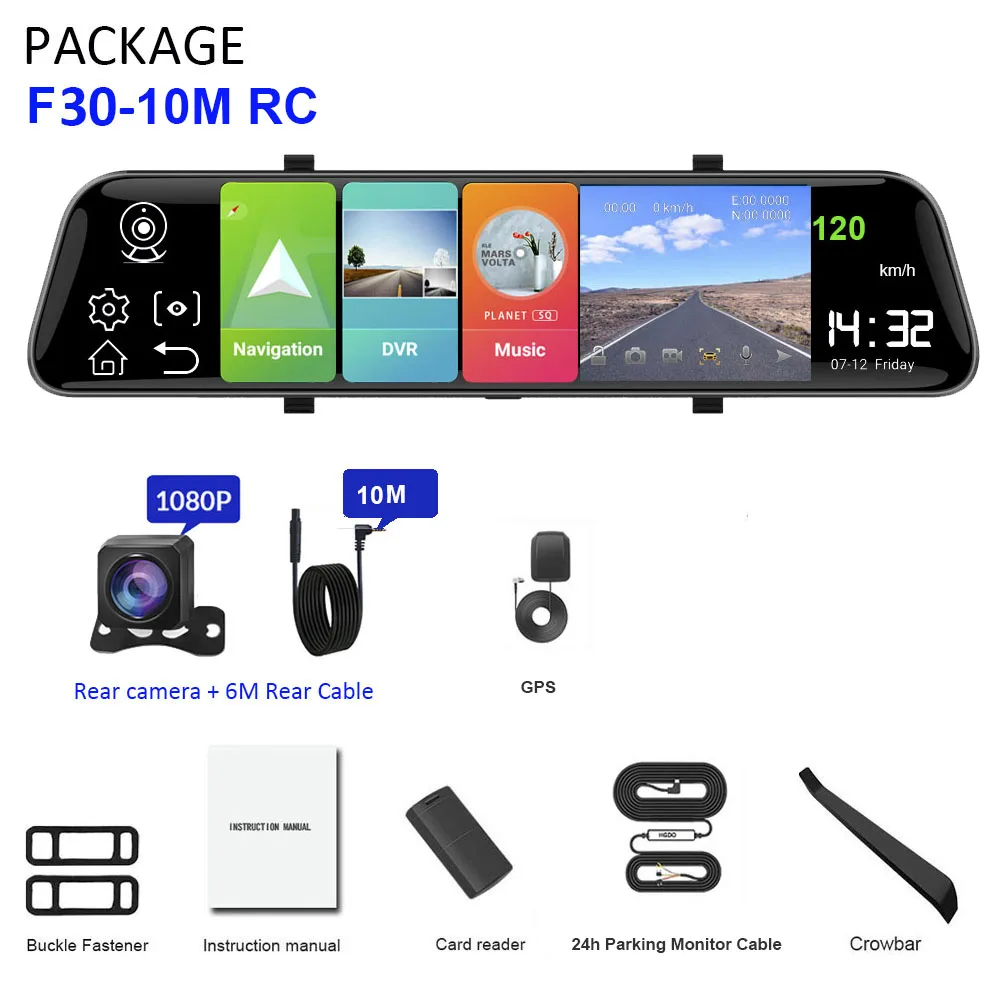 HGDO 1" Android 8,1 4G Автомобильный видеорегистратор gps навигация Авто регистратор WiFi Bluetooth FHD 1080P зеркало заднего вида камера рекордер вождения - Название цвета: F30-10M RC