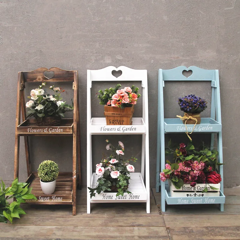 

American-Style Pastoral Style Desktop Wood Double Layer Pergola Multilayer Flowerpot Landscape Rack Bookshelf Succulent Flowerpo