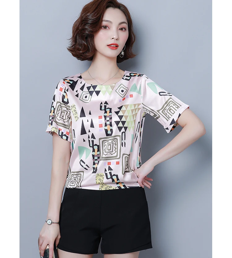 Женские топы и блузки женские топы 4XL размера плюс Blusas Mujer De Moda повседневные блузки с коротким рукавом и принтом 5660 50