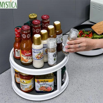 

Kitchen Seasoning Storage Holder Home Rotatable Spice Storage Rack Multi-layer Condiment Shelf Desktop Multifunction Organizer