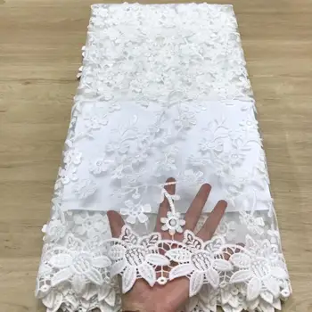 

New 2020 White French Peach Gold Lace Fabric African Embroidered Tulle Lace Fabric Nigerian Lace Fabric For Wedding Party Dress