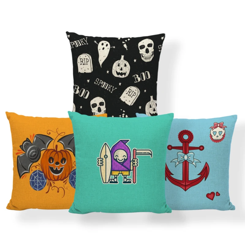 

Fun Cartoon Pillowcase Ghost Castle Death Cat Cat Pillow Living Room Polyester Linen Small Decoration Halloween Cushion Cover