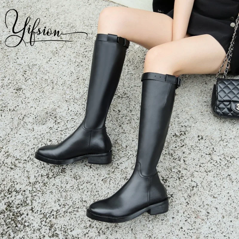 

OLOME New Fashion Black Women Boots Round Toe Side Zip Thick Mid Heel Women Autumn Winter Ankle Boots Shoes Woman