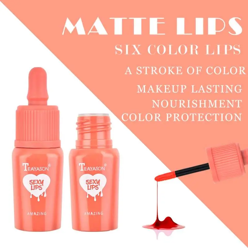 TEAYASON Lip Gloss Baby Bottle Dye Lip Liquid 6Color Matte Lip stain Lip Blam Lasting Non-fading Non-stick Liquid Lipstick TSLM1
