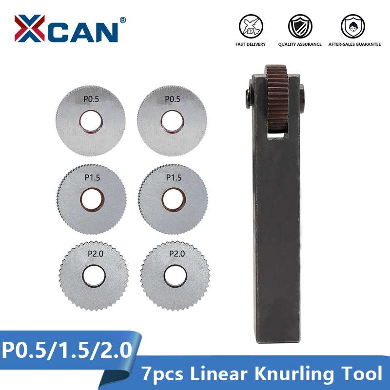XCAN Single Wheel Straight Linear Knurling Tool Set 7pcs Pitch 0.5 1.5 2mm Lathe Knurling Tools