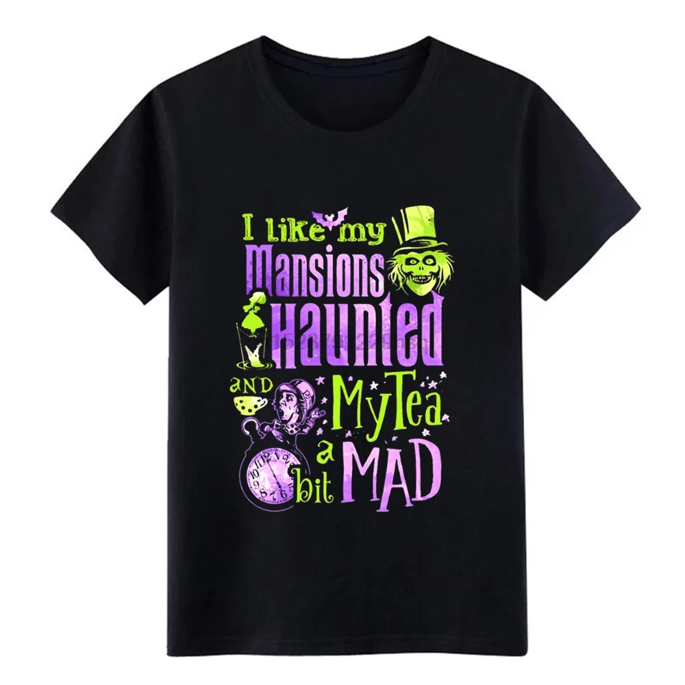 Футболка с надписью i like my mansions and haunted tea a bit mad ha хлопковая круглым вырезом