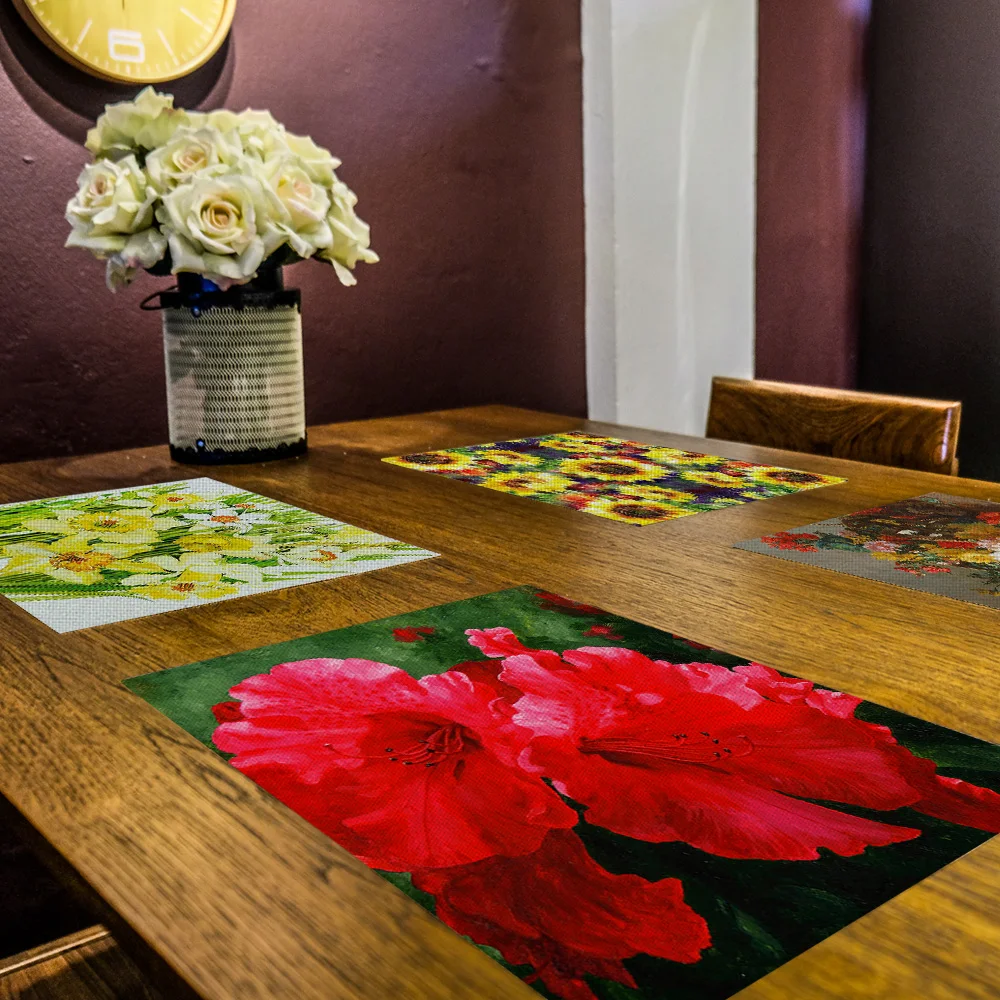 Fuwatacchi Oil Painting Drink Coasters Reusable Dining Table Mat Placemats for Kitchen Table Polyester or Cotton and Line Decor