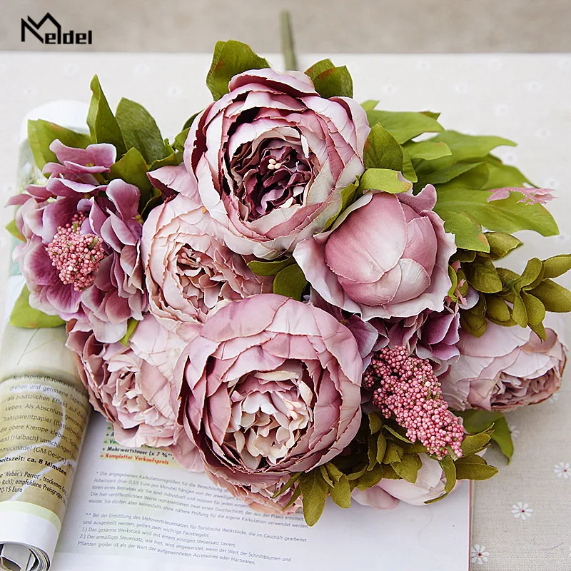 Artificial Silk Peonies Flowers Small Bouquet Faux Flores Home Party Christmas Wedding Decoration Mariage Artificial Peony Flowers