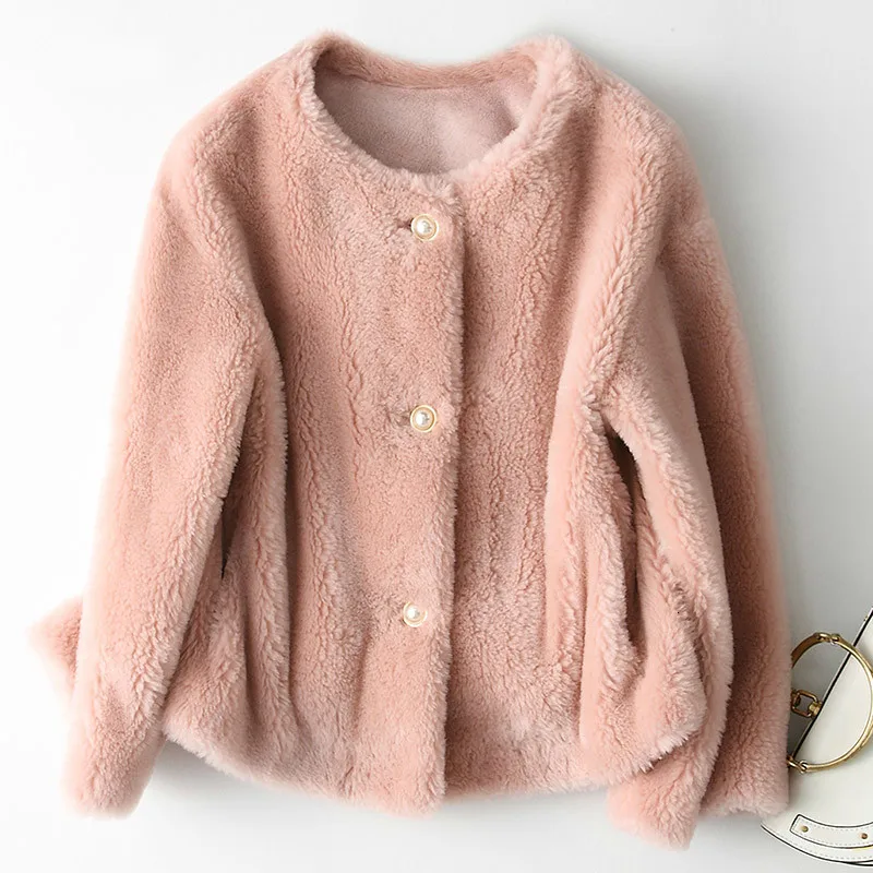 pink Короткое пальто с натуральным мехом женская одежда Осень Зима куртка с натуральным мехом корейские пальто и куртки женские Plaszcze Damskie KQN18219 - Цвет: pink