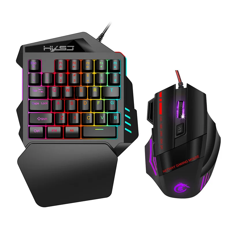 Keybord And Mouse PICTEK V100 Одноручная игровая клавиатура RGB с подсветкой левая рука портативная игровая клавиатура механическое ощущение с 35 клавишами для ПК - Цвет: Keybord And Mouse