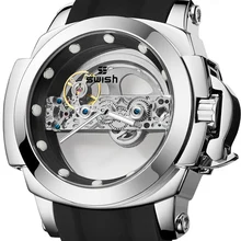 

SWISH Men Watch Silver Large Dial Mens Mechanical Watches Automatic Tourbillon Skeleton Luminous Wristwatch Montre homme