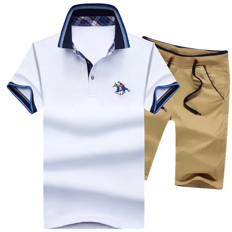 AZ-1713 white 2 Aismz Мужская спортивная одежда повседневные спортивные костюмы мужские Moletom Masculino Летние наборы вышивка поло топы футболки+ шорты мужские s комплект - Цвет: AZ-1713 white 2
